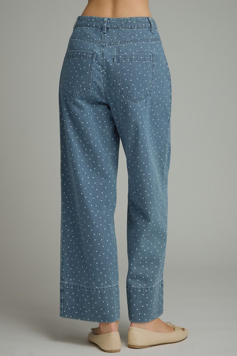 Polka Dot Wide Leg Pant - Denim