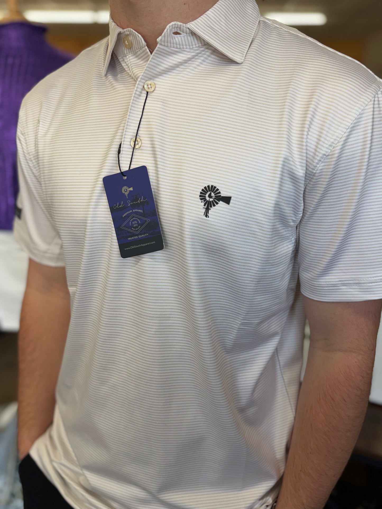 Old South Thin Microstripe Performance Polo - Crème