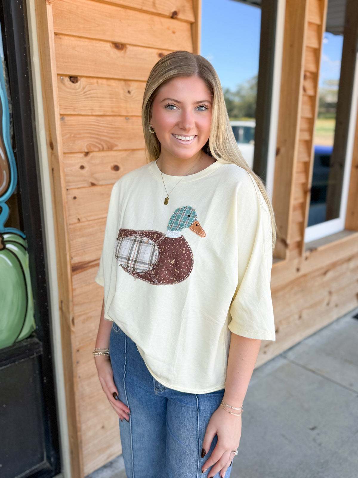 MALLARD DUCK PATCHWORK DOLMAN SLEEVE KNIT TOP