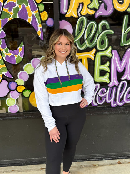 White Chest Stripe Junior/Misses Pullover Crop Hoodie