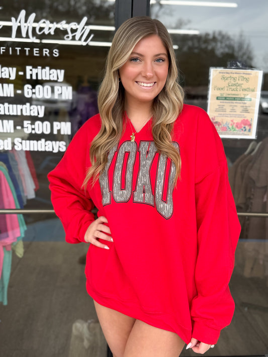 XOXO Bottomland Camo Split Neck Crewneck