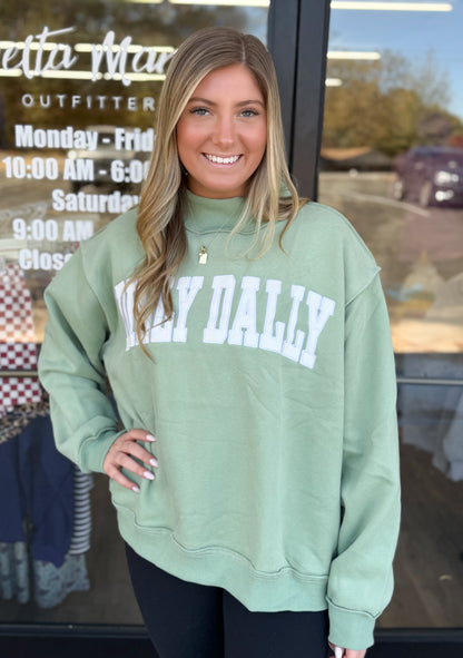 DILLY DALLY Mock Neck Sweatshirt: SAGE