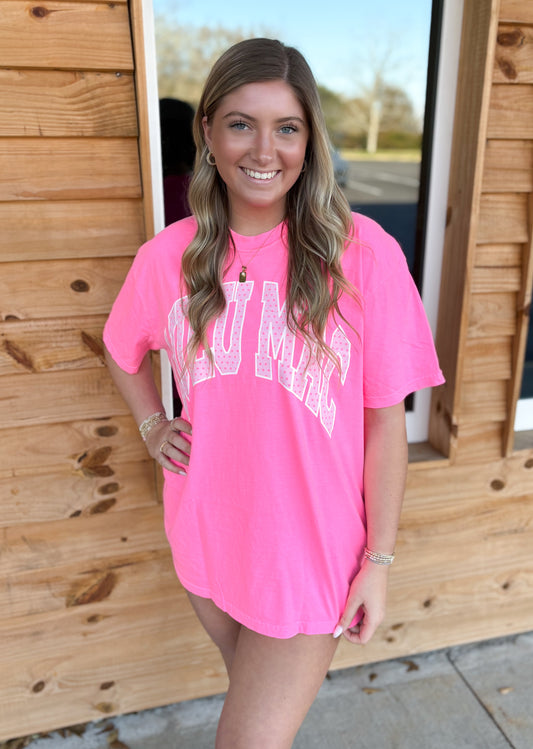 Lulu Mac ADULT Neon Pink COMFORT COLORS Polka Dot TEE