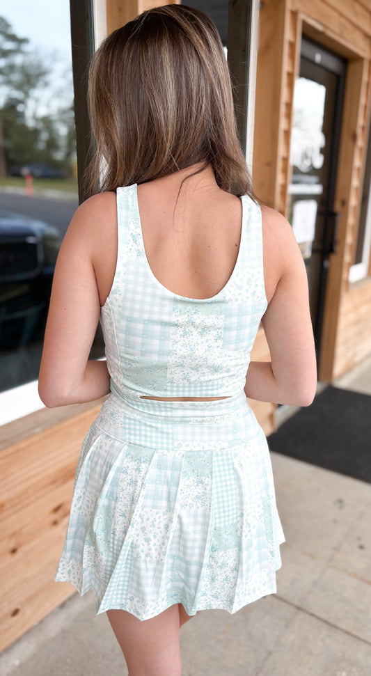 Patchwork Pleated Cutout Romper