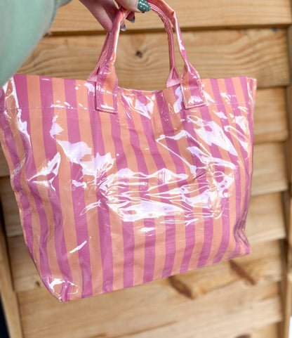 Striped Large-capacity PVC Tote Bag for Women Handbag: Orange