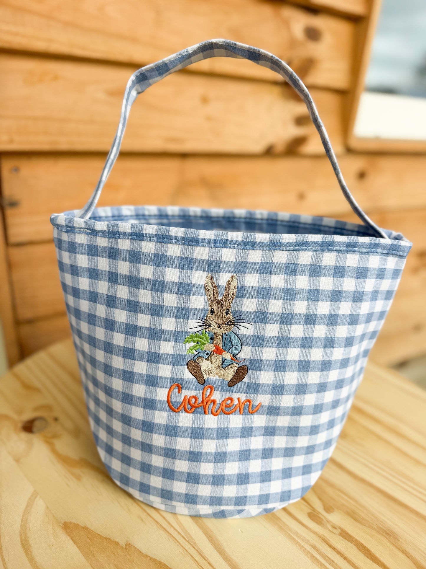 Blue Gingham Easter Basket without Ruffle