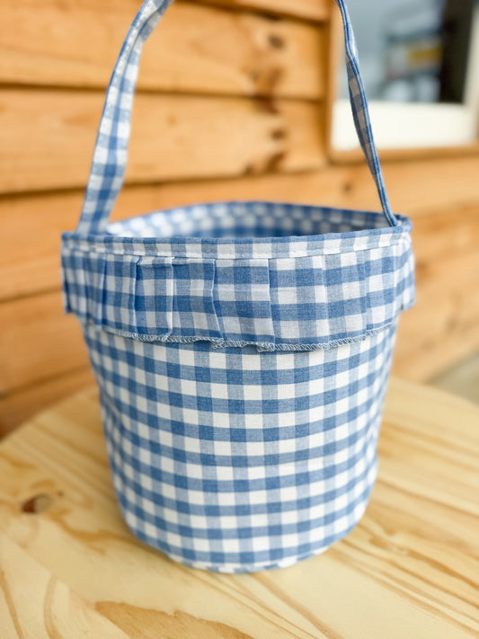 Blue Gingham Easter Basket with Ruffle