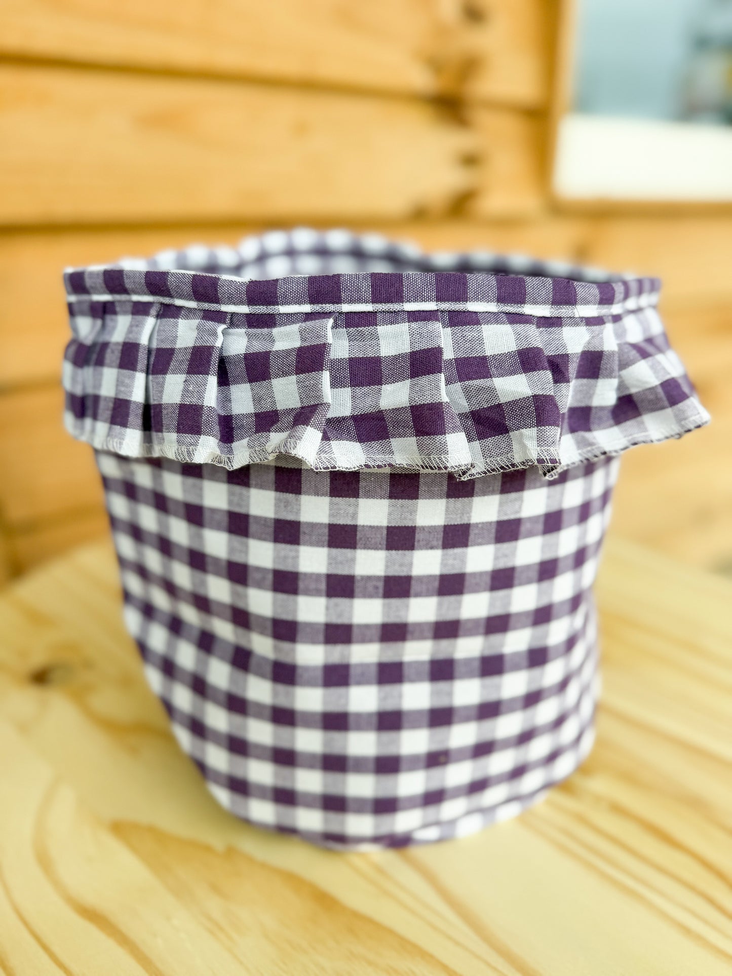 Purple Gingham Easter Basket with Ruffle