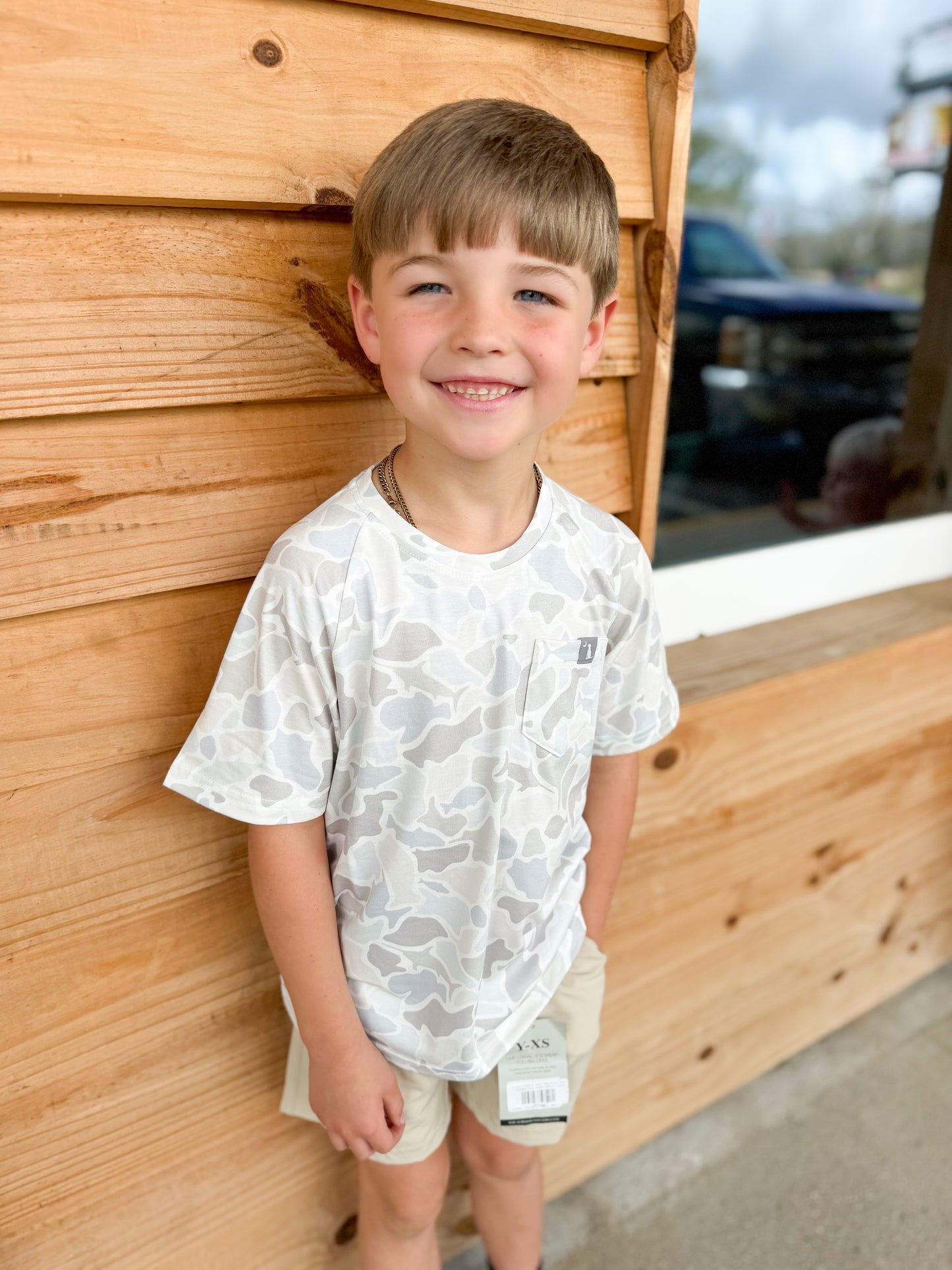 Youth Local Boy S/S Heather Blend Crew - Saltwater Camo