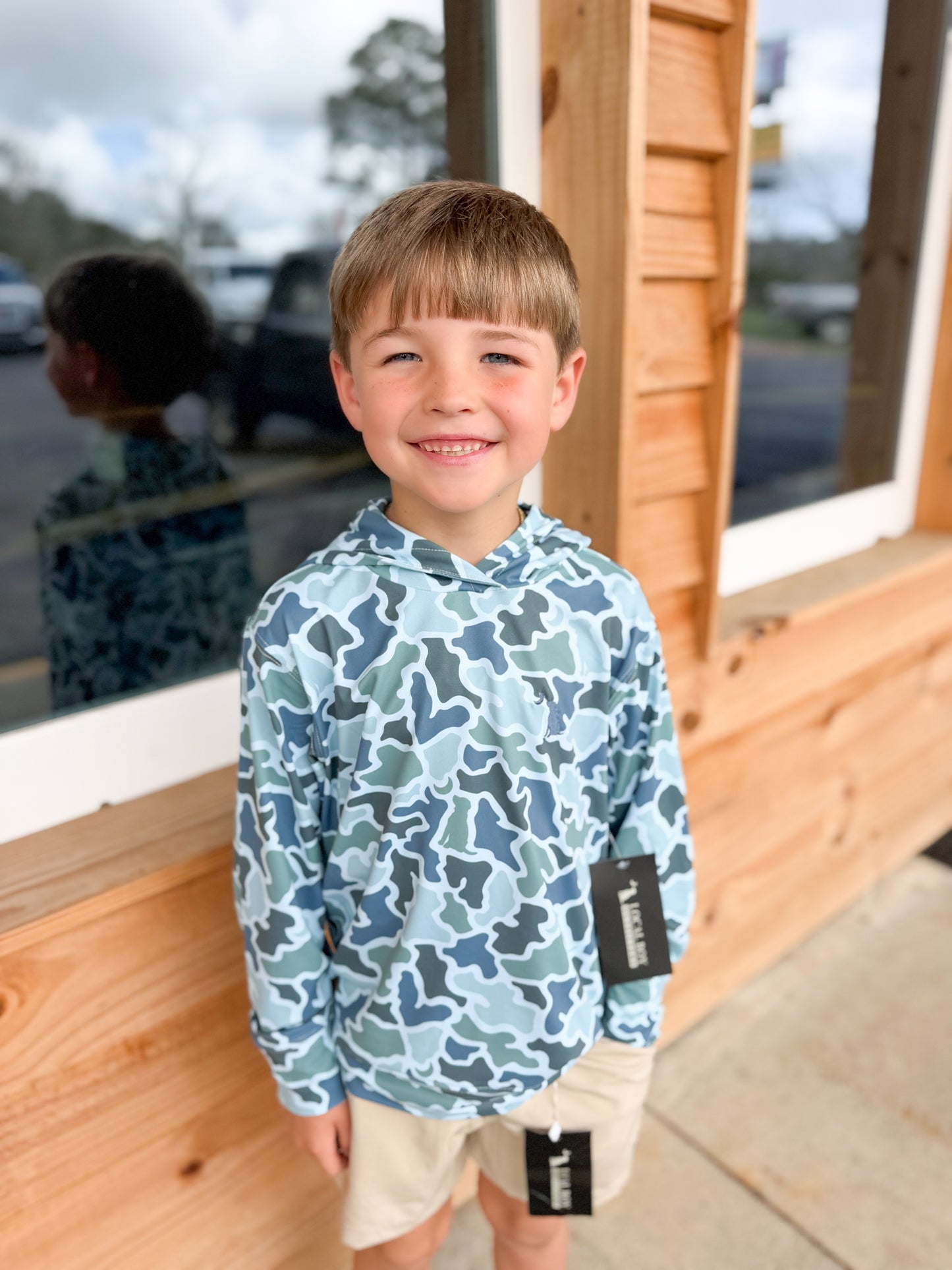Local Boy Outfitters Youth Hemlock Hoodie- Blue Dog & Moon Camo