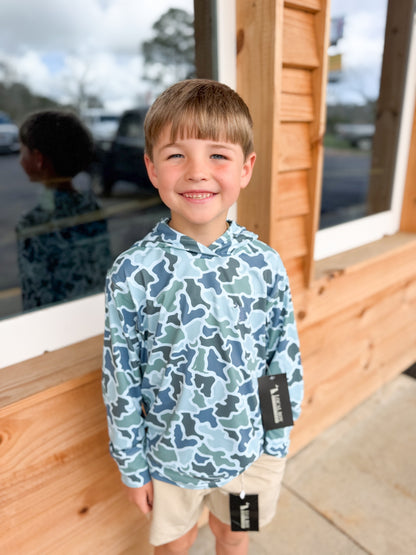 Local Boy Outfitters Youth Hemlock Hoodie- Blue Dog & Moon Camo