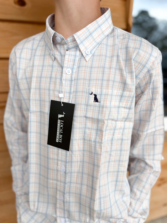 Youth Local Boy Lee Dress Shirt - Lavender/Light Blue/Salmon