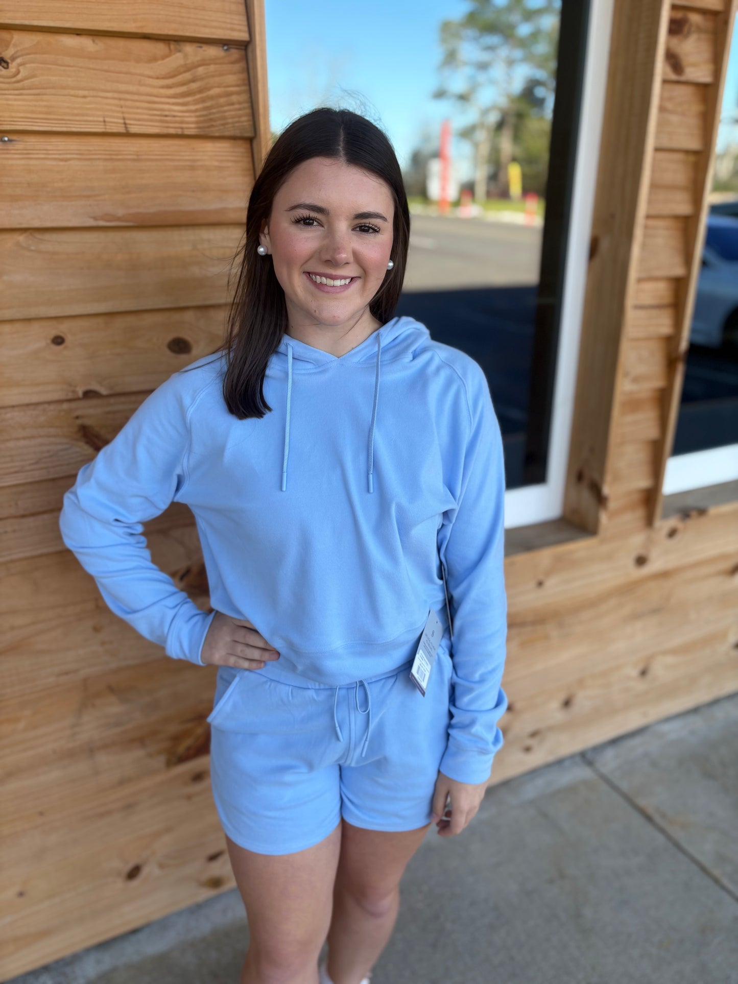 Local Girl Velvet Fleece Cropped Hoodie - Periwinkle