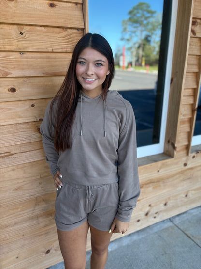 Local Girl Velvet Fleece Cropped Hoodie - Cocoa