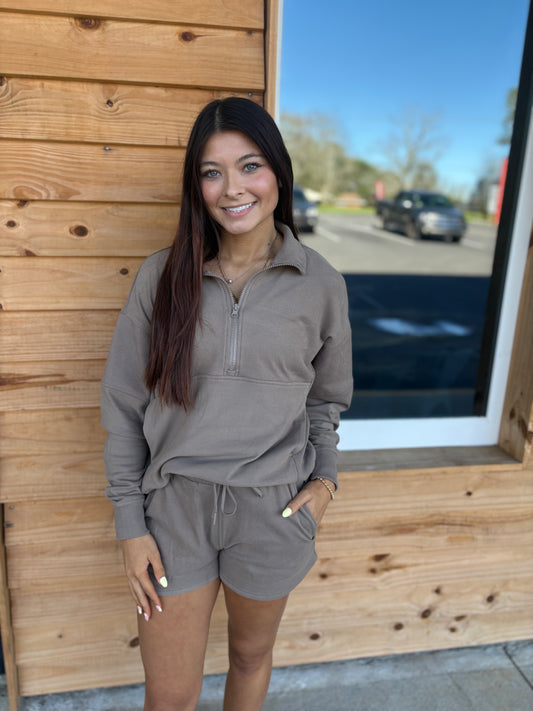 Local Girl Velvet Fleece Quarter-Zip - Cocoa