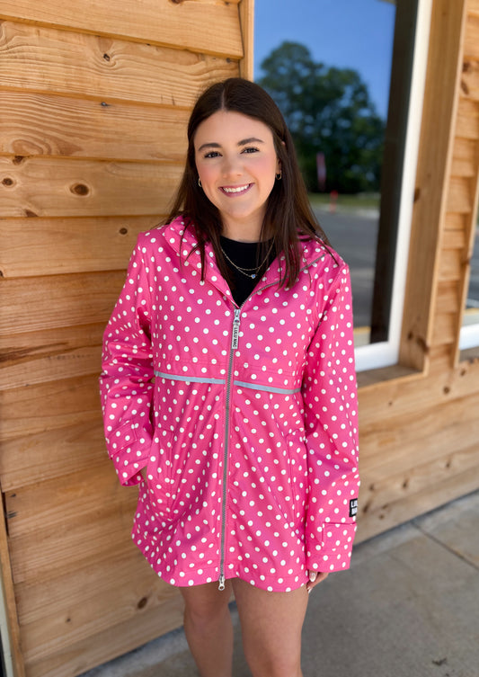 Lulu Mac Raincoat Polka Dot Hot Pink/White
