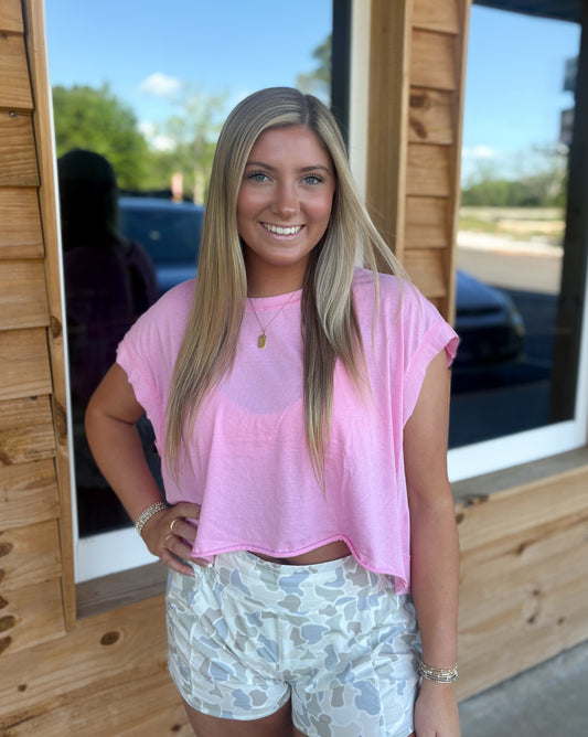 Boxy Crew Neck Top: PINK