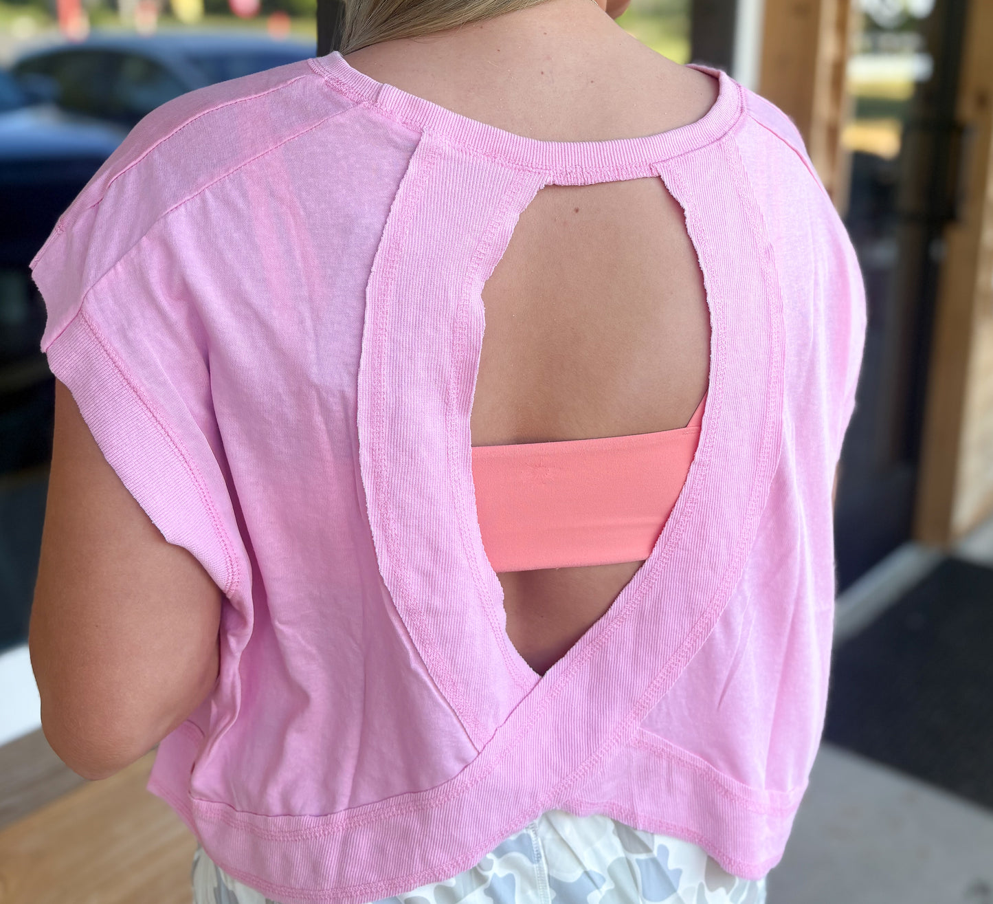 Boxy Crew Neck Top: PINK