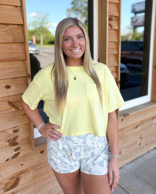 Boxy Crew Neck Top With Pocket: PALE YELLOW