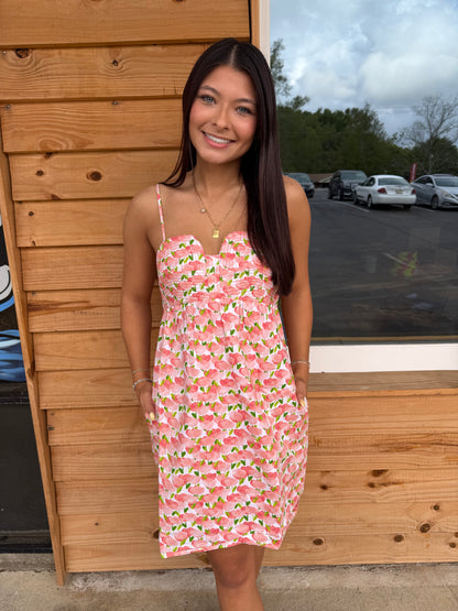 Top Stitch Bustier Floral Print Mini Dress: Peach Multi