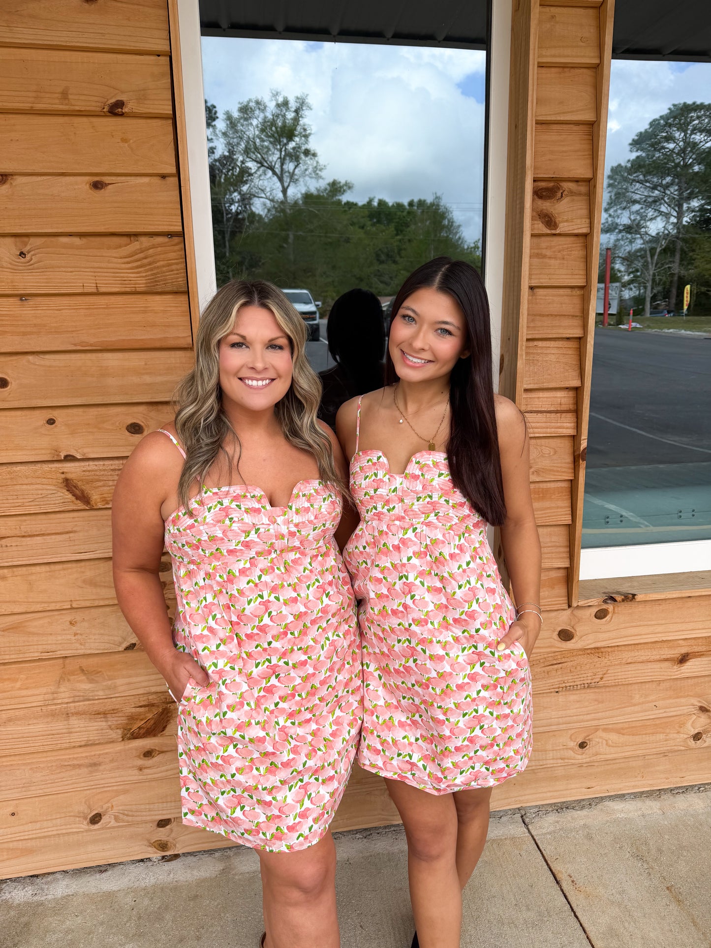 Top Stitch Bustier Floral Print Mini Dress: Peach Multi