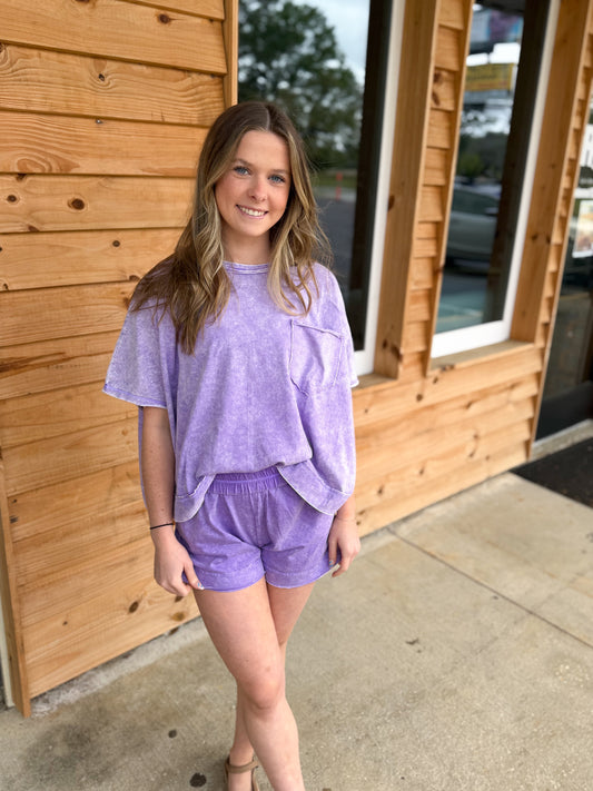 Violet - HALO SNOW WASHED BOXY TOP & SHORTS SET