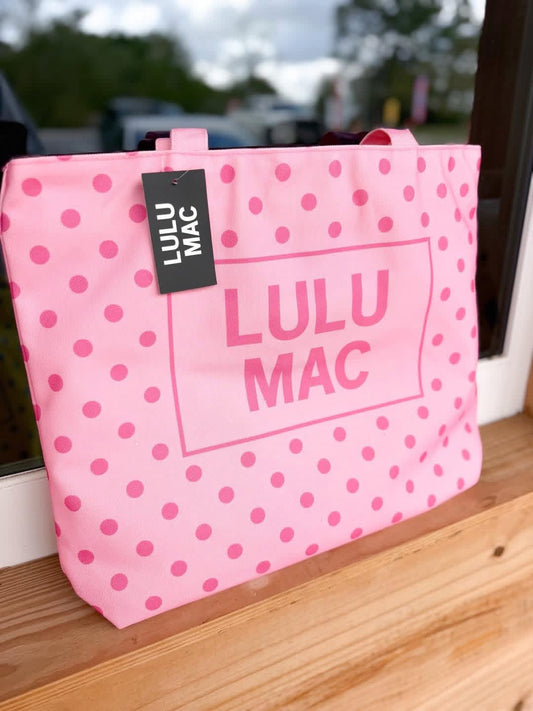 Lulu Mac Canvas Tote PD-BG-1002-Hot Pink Dot on Light Pink