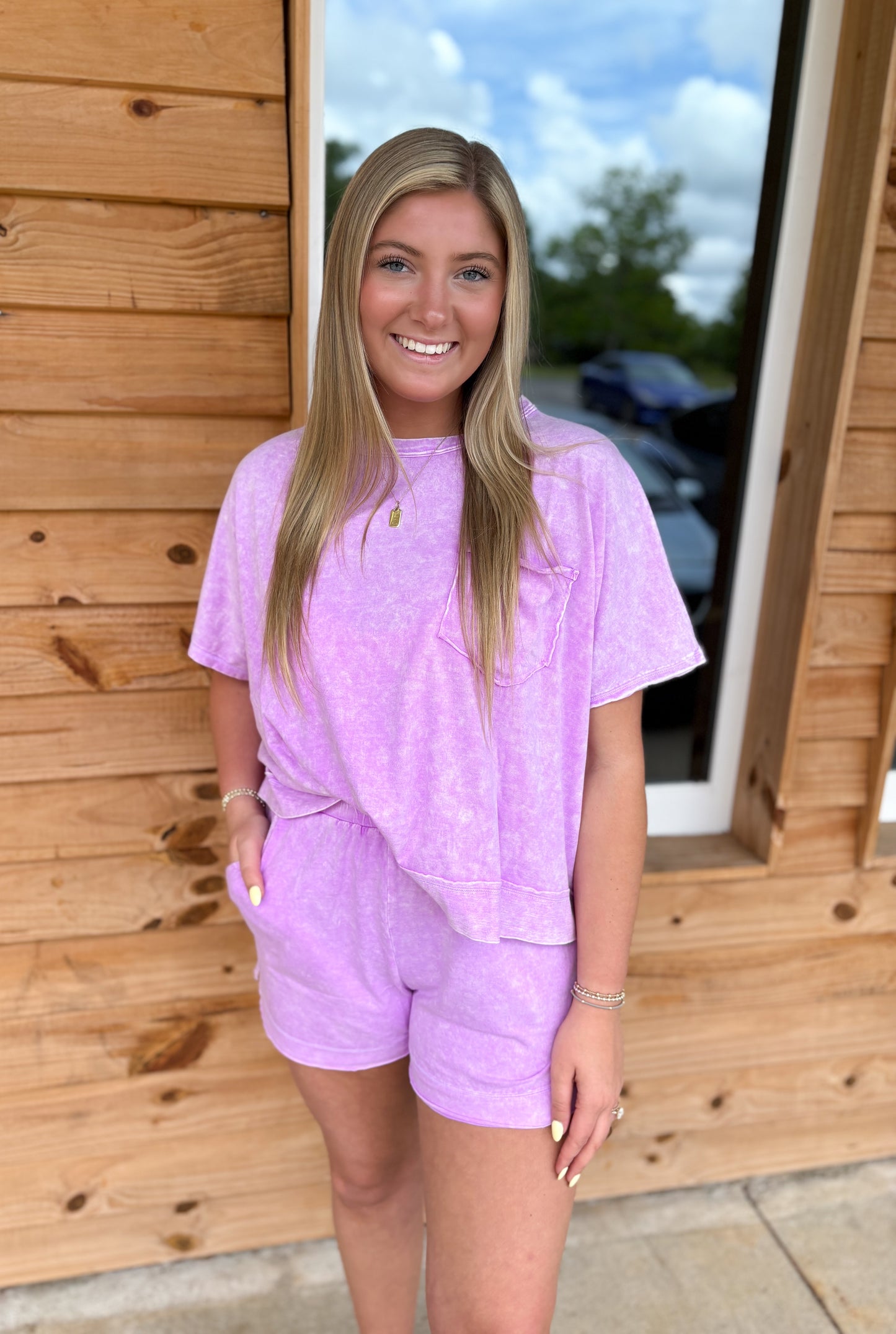 Neon Violet - HALO SNOW WASHED BOXY TOP & SHORTS SET