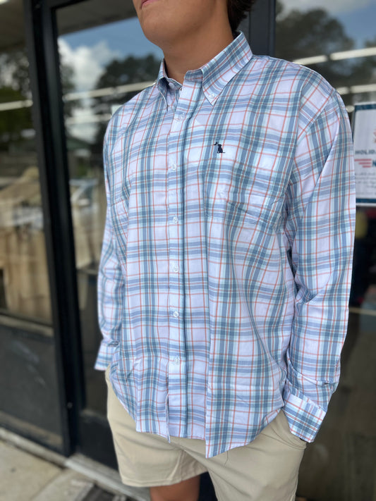 Local Boy Outfitters McNally Dress Shirt - plum-light blue- salmon