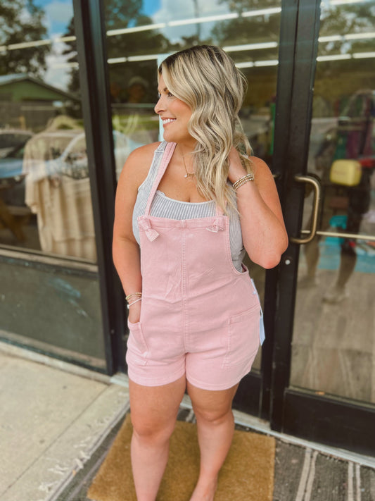 Washed knot strap romper - Pink- DMO-1869Y