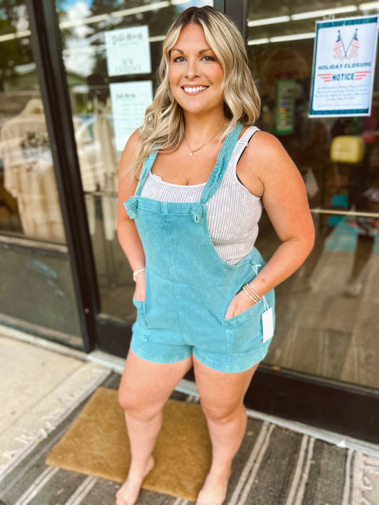 Washed knot strap romper - Teal- DMO-1869Y