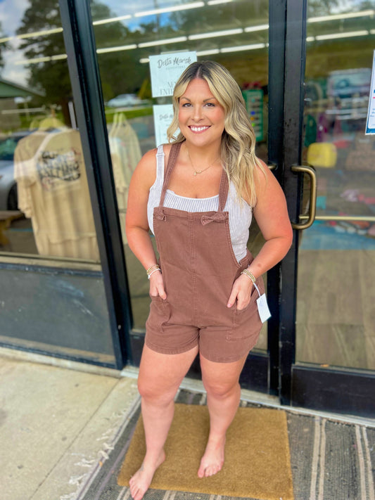 Washed knot strap romper - Mahogany - DMO-1869Y