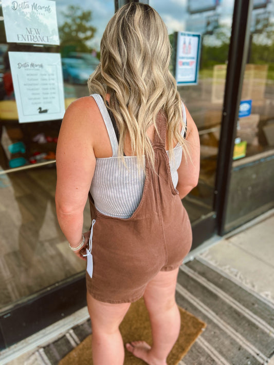 Washed knot strap romper - Mahogany - DMO-1869Y