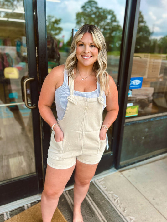 Washed knot strap romper - Sand Beige - DMO-1869Y