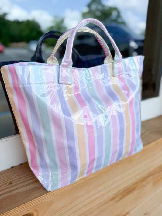Summer Striped Clear-Coated Tote Bag