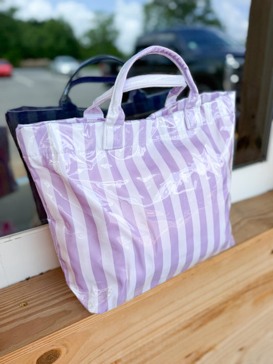 Lavender Striped Clear-Coated Tote Bag
