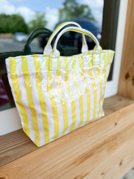 Yellow Striped Clear-Coated Tote Bag
