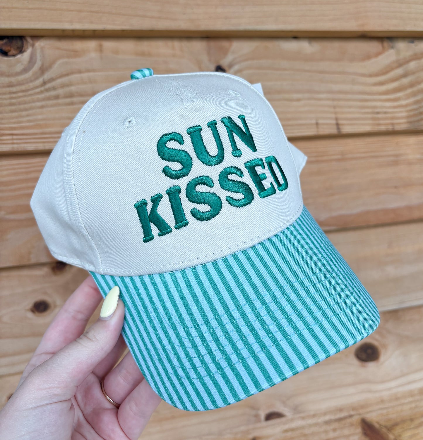 Sunkissed Vintage Trucker Hats Wholesale: Aqua and Green Striped