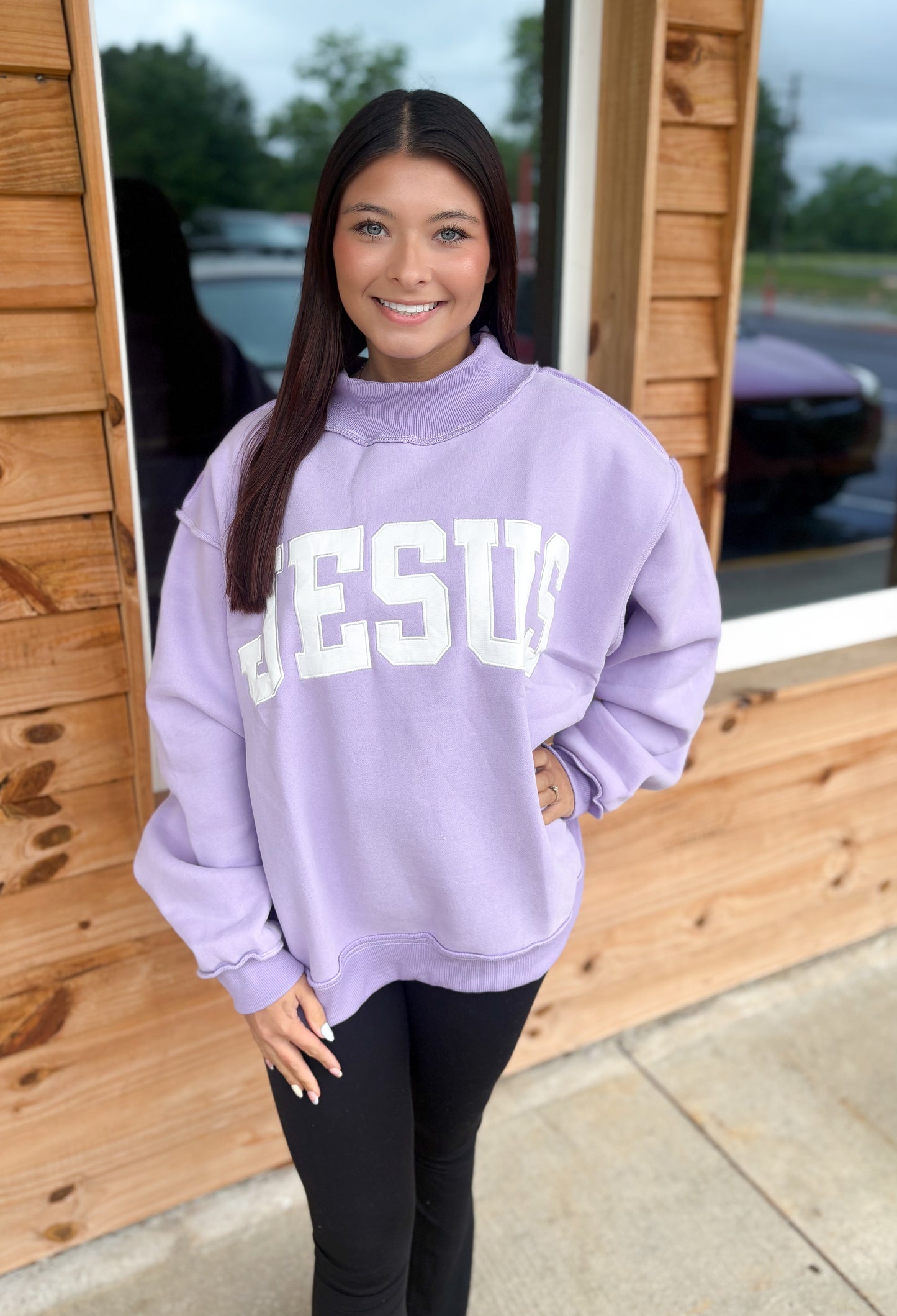 IT2594E-JESUS  'JESUS' Embroidered Mock Neck Sweatshirt