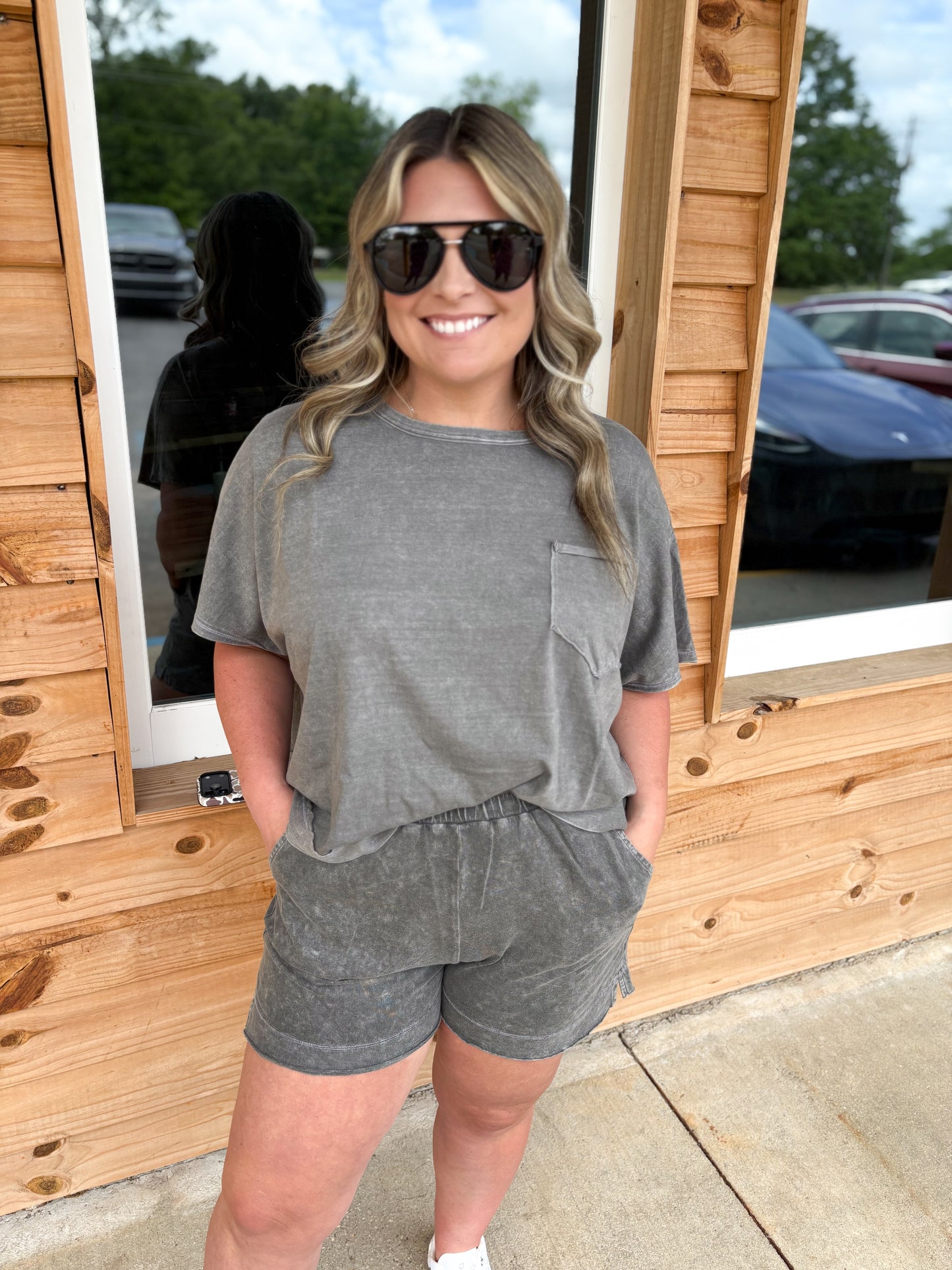 Ash Black  - HALO SNOW WASHED BOXY TOP & SHORTS SET