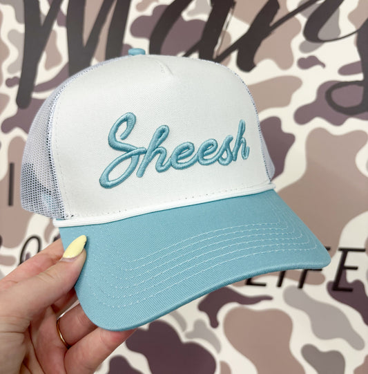 Sheesh Off White & Baby Blue Mesh Rope Trucker Hat