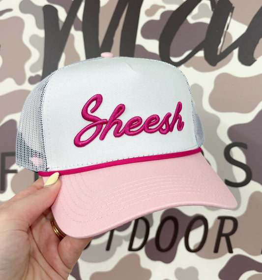 Sheesh White & Hot Pink Mesh Rope Trucker Hat