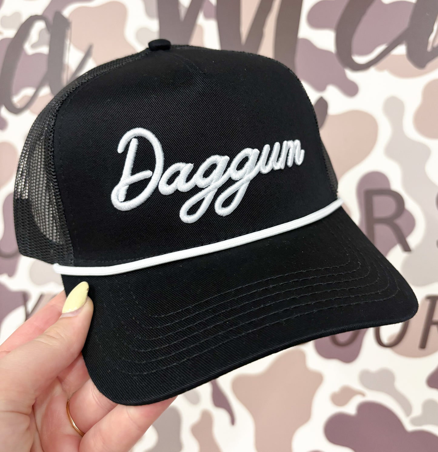 Daggum Black Mesh Rope Trucker Hat