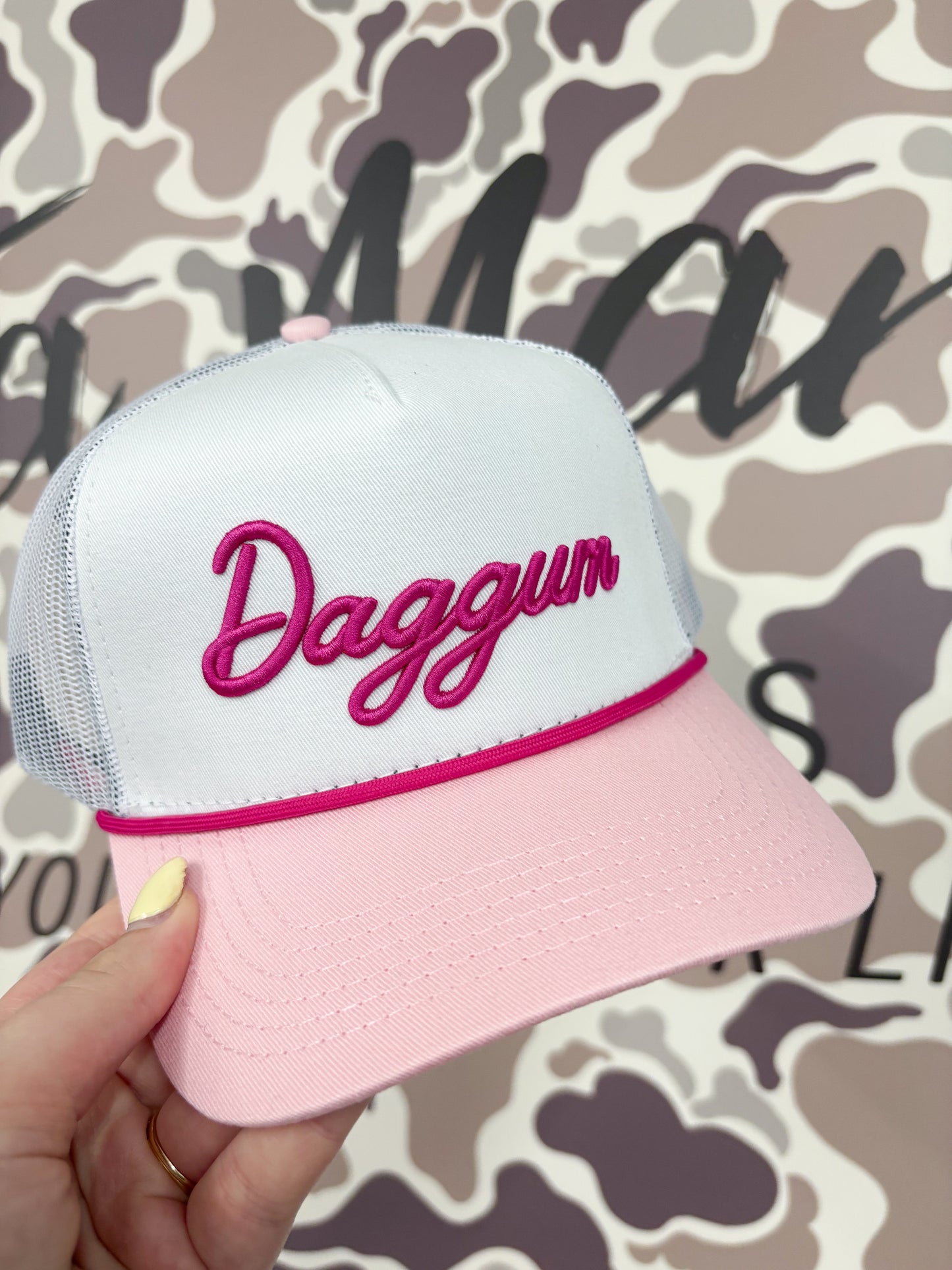 Daggum White & Hot Pink Mesh Rope Trucker Hat