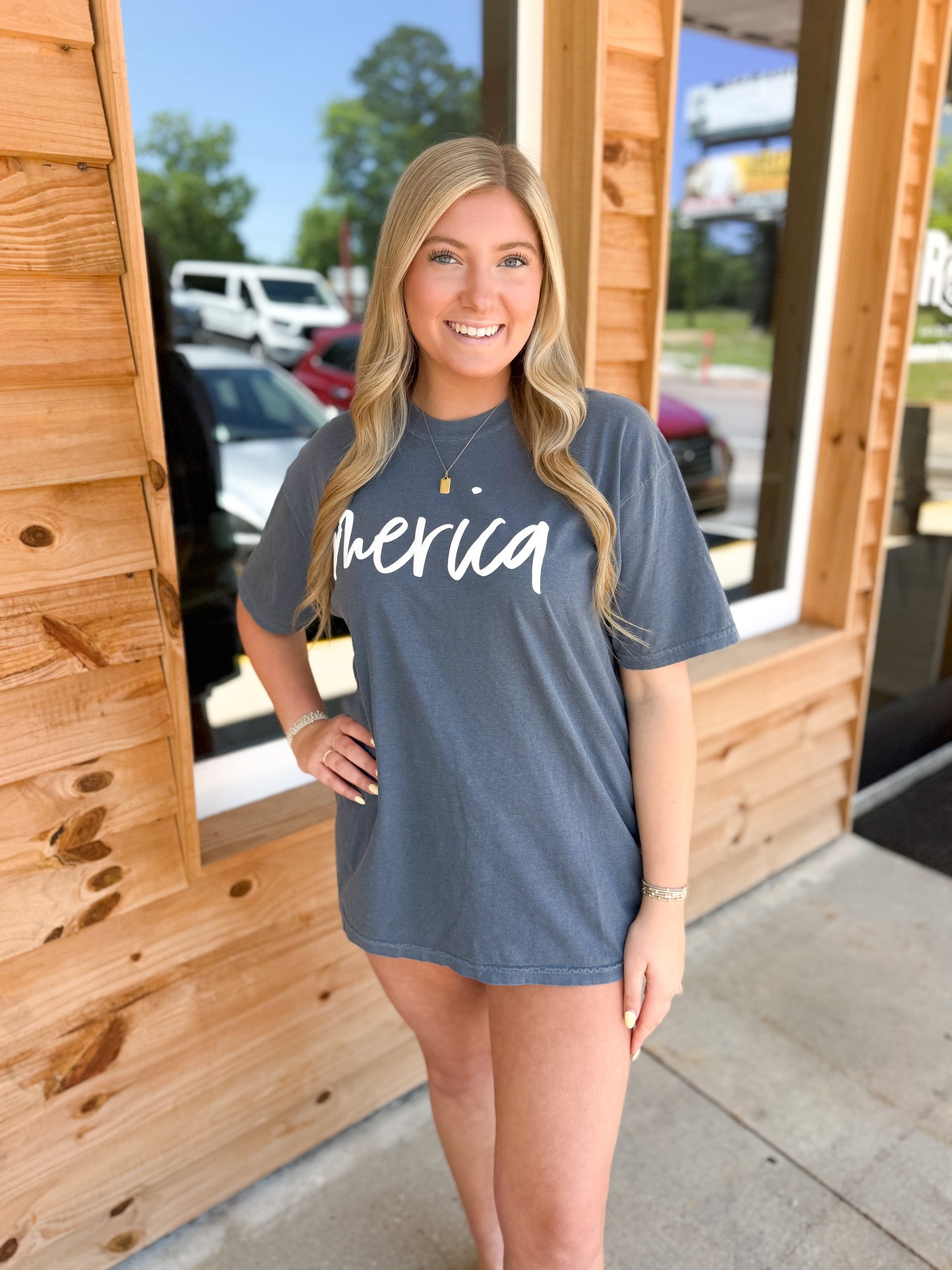 Merica Puff on Denim Graphic Tee