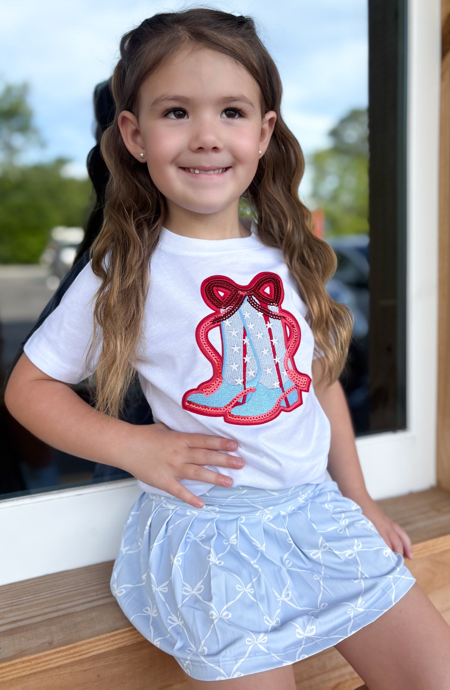 Powder Blue Bow Trellis Athletic Skort - Fourth of July