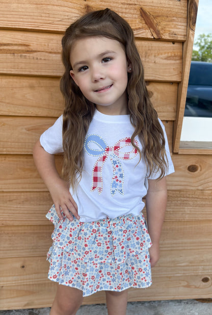 Patchwork Bow Patch Short Sleeve T-Shirt - Fourth of July