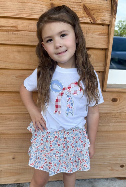 Patchwork Bow Patch Short Sleeve T-Shirt - Fourth of July