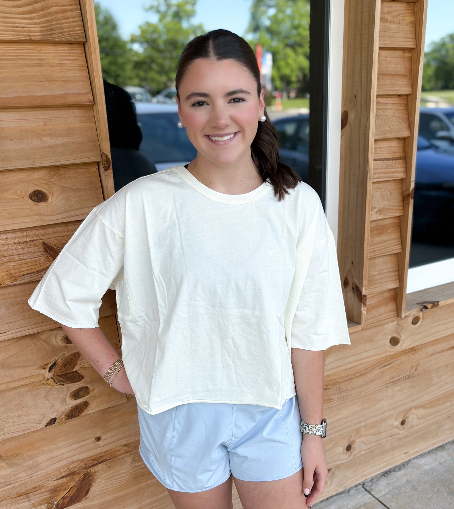 Drop Shoulder Crew Neck Wide Fit Tee: OFF WHITE