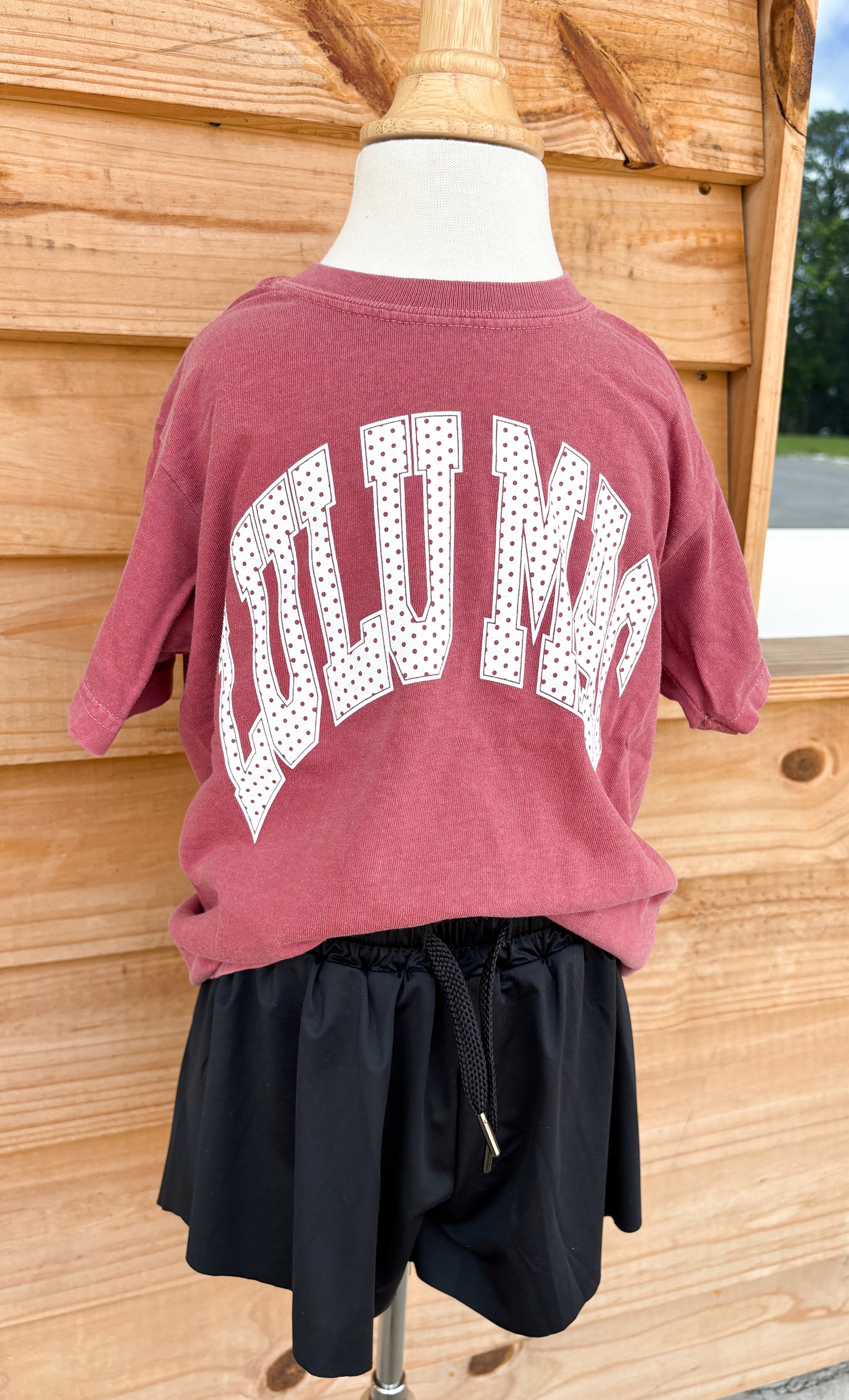 Youth Lulu Mac Crimson Polka Dot Comfort Colors T-Shirt
